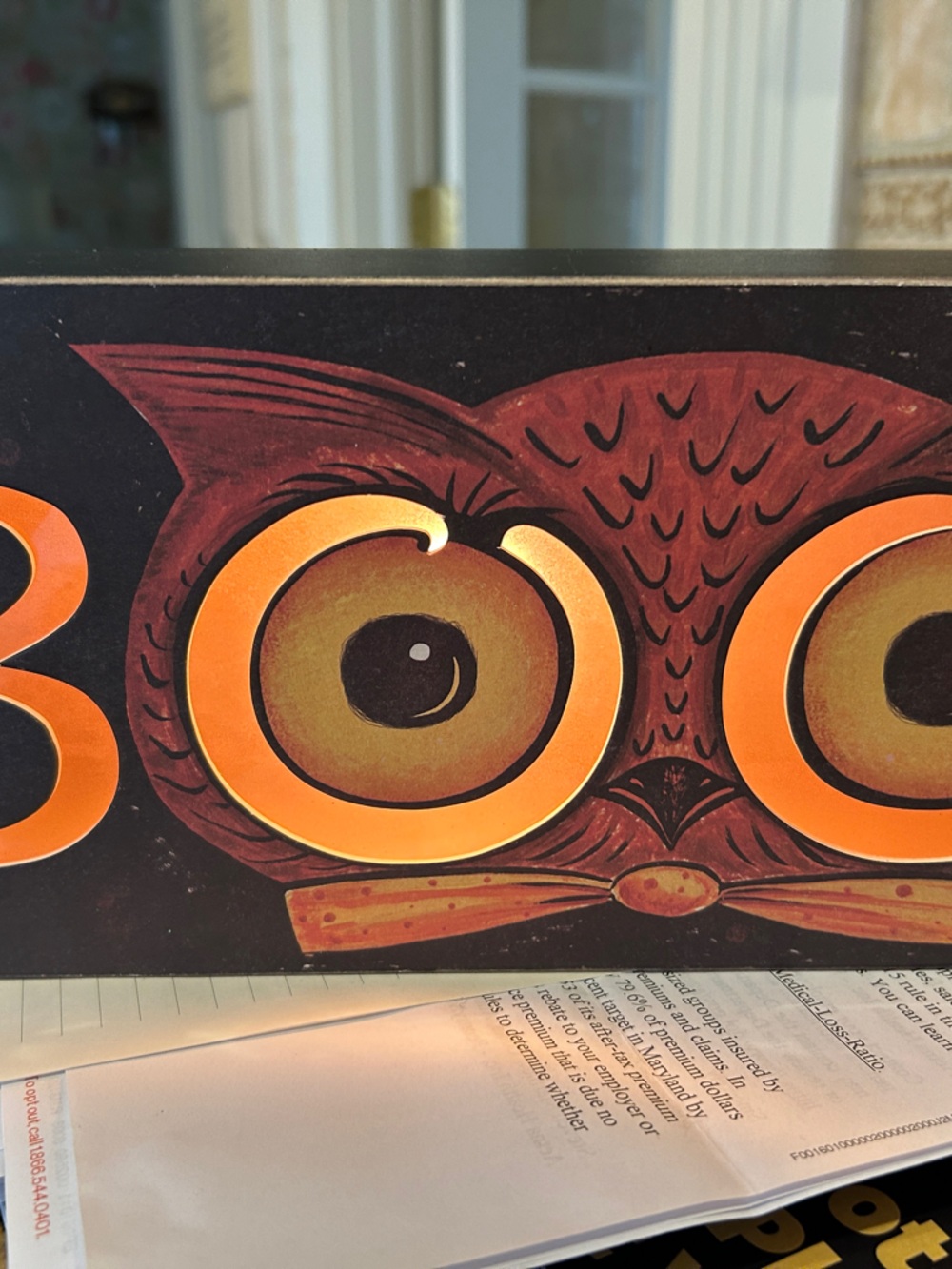 Retro Owl Wall Art Sign in Orange and Brown